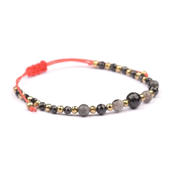 Bransoletka czarny TURMALIN LABRADORYT HEMATYT ochrona inspiracja